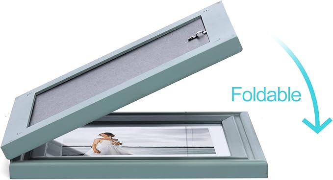 Horizontal 5X7 Picture Frames Double Hinged Wood Folding Photo Frames with Real Glass Front Fit for Desktop or Tabletop Display Pictures 4x6 with Mat or 5x7 Without Mat, Teal Blue XLAN-H75X2