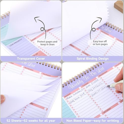 Thboxes Weekly To Do List Notepad, 8.5"x11" Desk Planner 52 Sheets, Purple