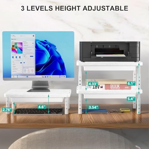 WALI Computer Monitor Stand with Storage, Monitor Riser 3 Height Adjustable