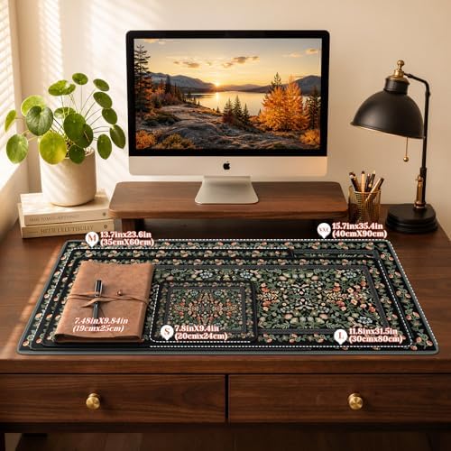 iCasso Aesthetic Mouse Pad,23.6x13.7in Desk Pad, Black Flower