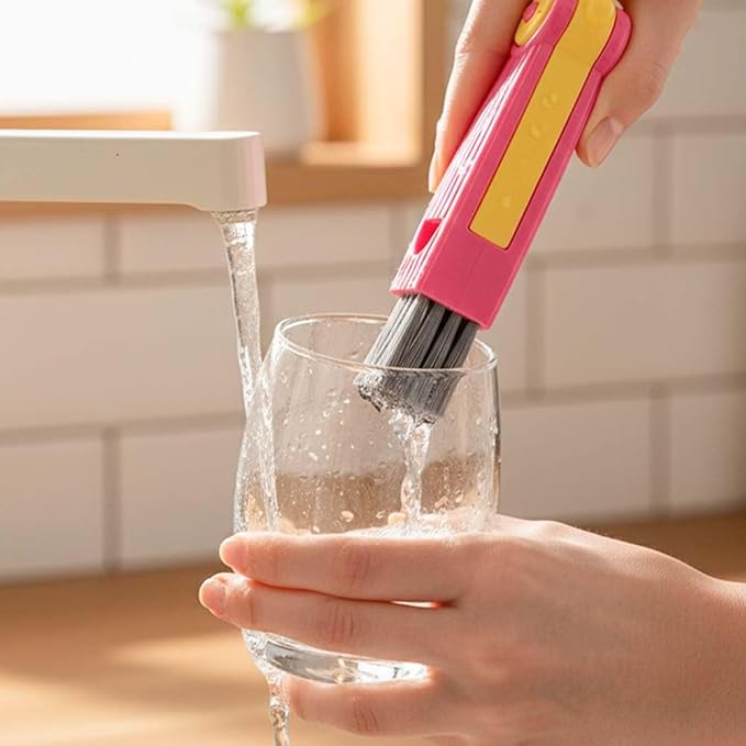 3 in 1 Water Bottle Cleaning Brush, Multifunctional Cup Lid Gap Cleaner for Bottles, Cups, and Food Storage Containers, Portable Crevice Cleaning Brush for Kitchen Use (3, Blue)