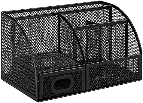 Amazon Basics Mesh Pen Holder and Desktop Desk Organizer, Office Caddy Storage for Writing Utensils, 9.1 x 5.9 x 5.5 inches, Black