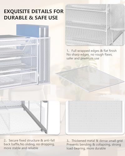 WALI Desk File Organizer, 4 Tier Desktop Paper Letter Tray Organizer with Drawer and 2 Pen Holders, Office Desk Accessories & Workspace Organizers for Office, Home Supplies(DO005DH-W), 1 Pack, White