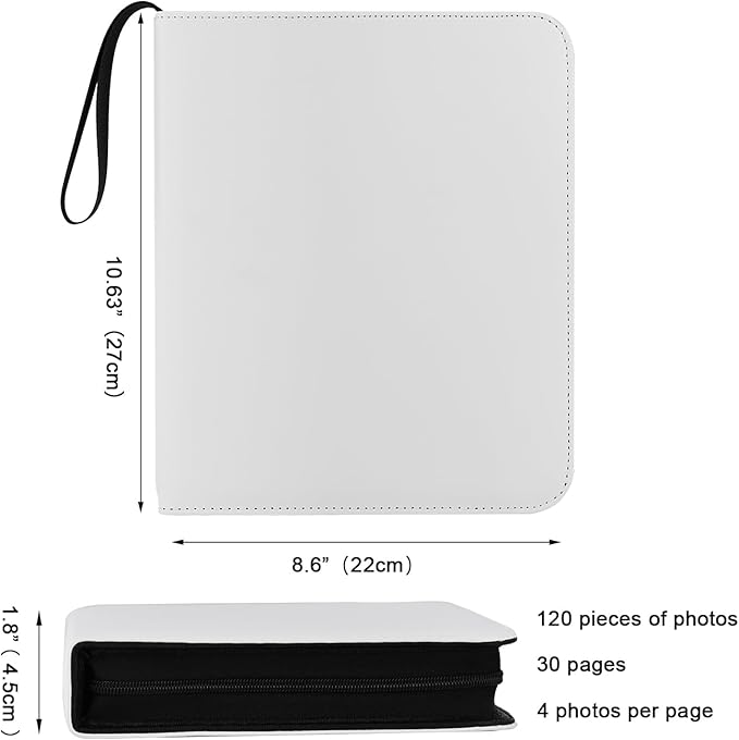 Photo Album 4x6 Pictures,120 Pockets Binder Premium Vegan Leather Cover for Family Wedding Anniversary Baby Kids Vacation. (White)