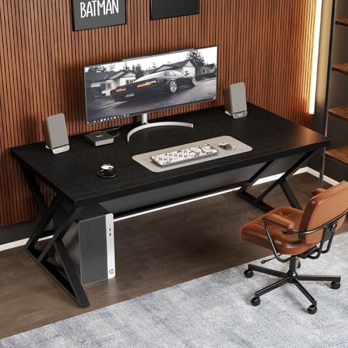 LVB 60 Inch Computer Office Desk Metal & Wood Writing Desks Rustic Brown