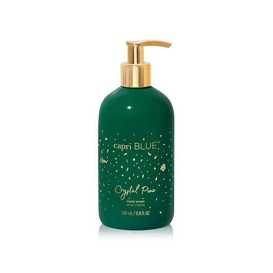 Capri Blue Large Moisturizing Hand Wash Soap - Liquid Hand Soap with Pump Bottle - Gentle & Hydrating Skin Care - Notes of Frosted Fir, Snowy Woods, Pine & Sage (Crystal Pine, 11.8 fl oz)