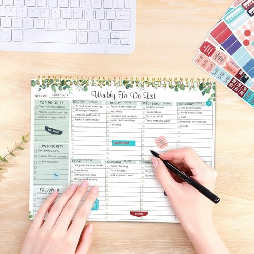 Thboxes Weekly To Do List Notepad, 8.5"x11" Desk Planner 52 Sheets, Leaves