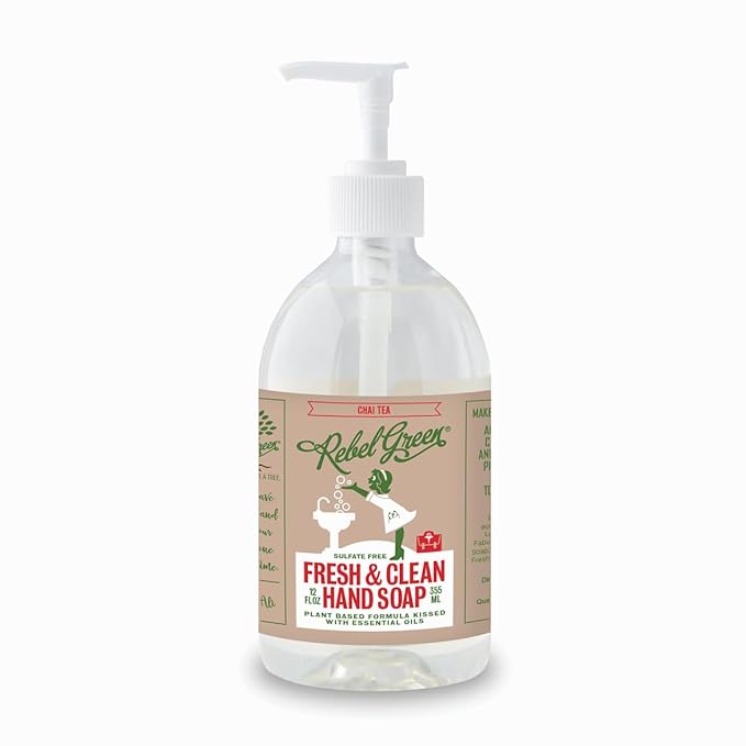 Rebel Green Fresh & Clean Hand Soap - Moisturizing Natural Liquid Hand Soap for Bathroom & Kitchen - Chai Tea, 12 Fl oz, Pack of 2