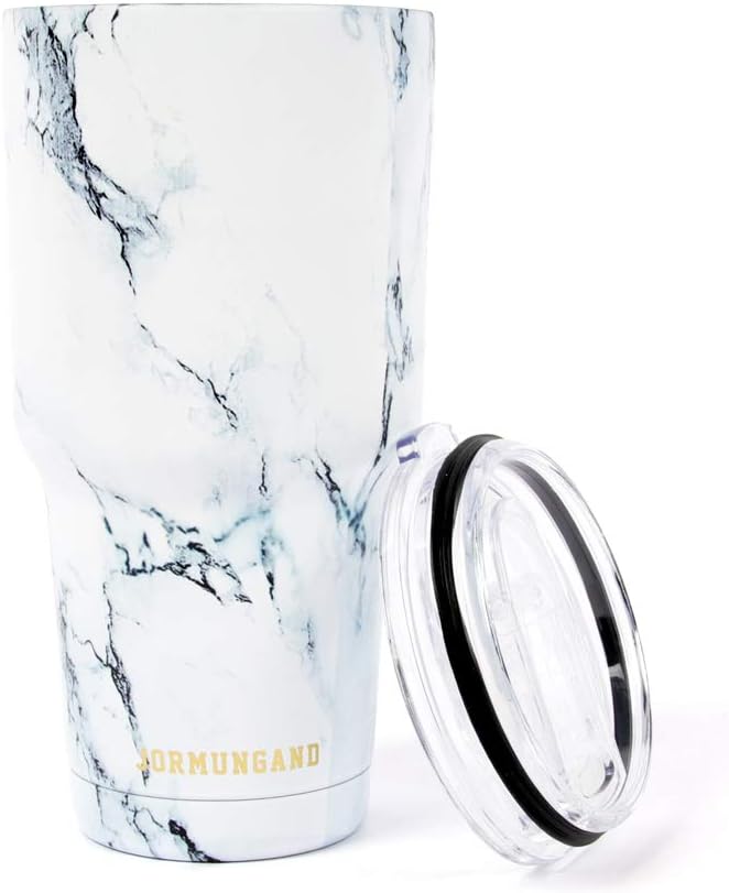 Jormungand 30 oz Tumbler Stainless Steel Vacuum Insulated Travel Mug with Leak Proof Lid Double Wall Coffee Cup Water Bottle for Cold Beverages 30oz Tumbler Marble White