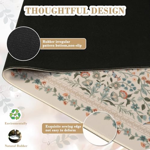 iCasso Aesthetic Desk Mat,31.5x11.8in Mouse Pads,Beige Floral