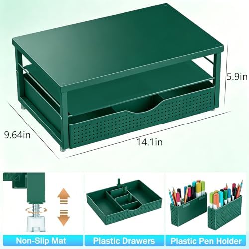 gianotter Desk Organizers and Accessories, Monitor Stand with Drawer and 2 Pen Holder, Desktop Organizer Suitable for Offices and Dormitories (Green)