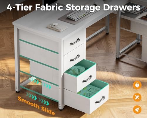 Coleshome 55 Inch L Shaped Office Desk with 6 Drawers, Power Outlet, White