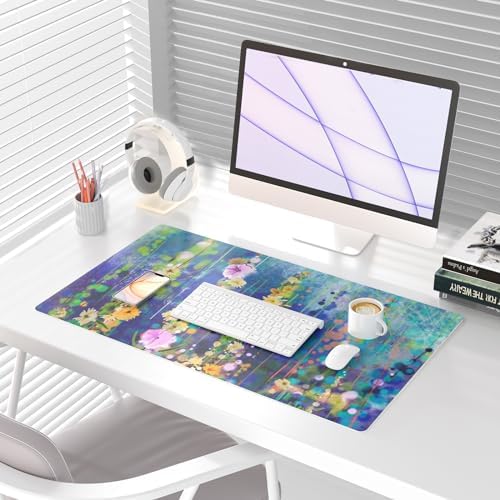 QiyI PU Leather Large Mouse Pad, Office Decor, 31.5" x 15.7", Ivy Flowers