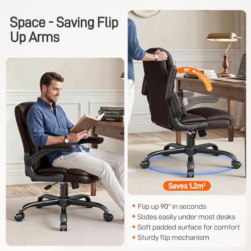 Office Chair, Executive Mid-Back Computer Desk Chair with Flip-up Armrests