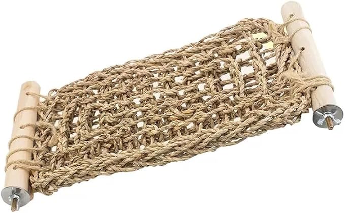 SNBBGTLadder Perch for Cage,Bird Water Grass Net Hammock Toy,Natural Hand-Woven Parrot Net Climbing Chewing Hammock,Suitable for Various Parrots，Natural. ﻿