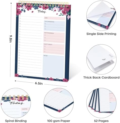 Taja To Do List Notepad, Undated Daily Planner for Work and Goal Setting