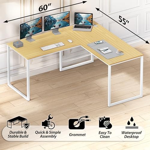 SHW Mission 55 x 60 L-Shape Home Office Computer Desk, Oak