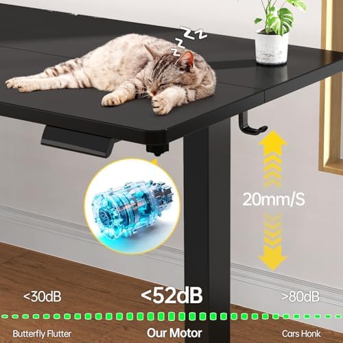 Veken 63×27.6 Inch Large Electric Standing Desk, Gaming Table, Black
