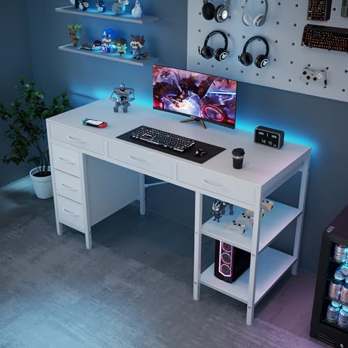 OLIXIS 56 Inch Computer Desk with 6 Fabric Drawers, for Home Office Work