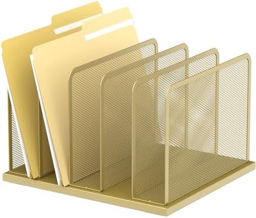 Kuntine.B 5-Section Upright Desk File Organizer Gold 1 Pack