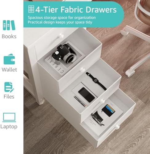 Lufeiya White Computer Desk with Drawers - 55 Inch Long Study Work Writing Desk for Home Office Bedroom, Reversible Simple Modern Cute PC Desks with Fabric Drawer, White