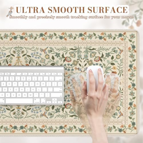 iCasso Desk Mat for Keyboard and Mouse, Large Mouse Pad, 35.4x15.7in,Beige