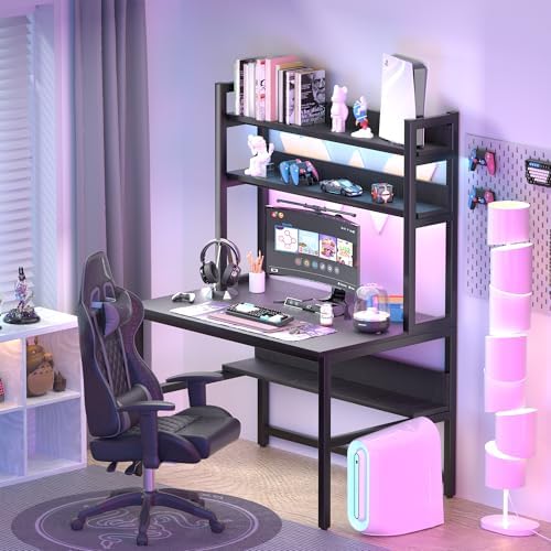 Aquzee Desk with Hutch, Computer Desk with Shelves, 55 Inch