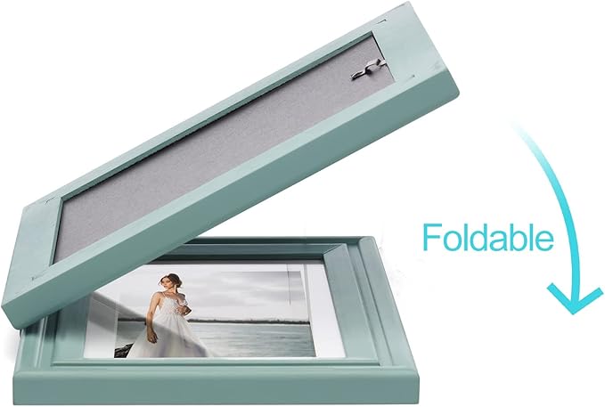 Vertical & Horizontal 5X7 Picture Frames Double Hinged Wood Folding Photo Frames with Real Glass Front Fit for Desktop or Tabletop Display Pictures 4x6 with Mat or 5x7 Without Mat, Teal Blue