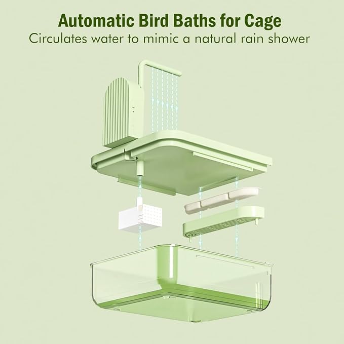 Automatic Bird Bath for Cage, Parakeet Bath with Pump | Indoor Bird Shower with Running Water, Filter, Bird Cage Accessory for Pet Birds Conure Budgies Cockatiels Lovebird