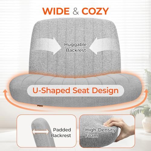 Orange Factory Criss Cross Chair, Wide Fabric Vanity Desk Seat, Grey Wheel