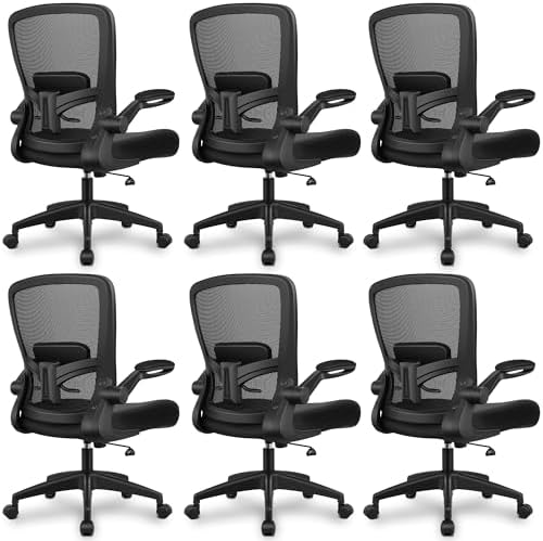 FelixKing Office Chair, Ergonomic Desk Chair Breathable Mesh Chairs Adjustable High Back Lumbar Support Flip-up Armrests, Executive Rolling Swivel Comfy Computer Chairs Home Office Black, Pack of 6