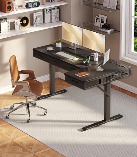 OffiGo 63 Inch L Shaped Electric Standing Desk with 4 Drawers, Black