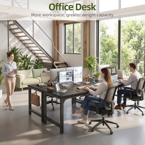 TIQLAB 55 x 30 Inch Extra-Deep Computer Desk with Power Outlets, Heavy-Duty Office Desk, Wide Gaming & Work Desk for Home Office, Black