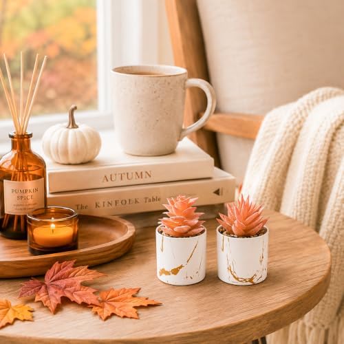 Der Rose 2 Pack Fall Fake Plants in Gold Accent Pots for Autumn Decor