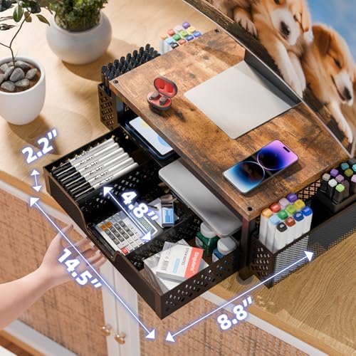 Simple Trending Monitor Stand with Drawer, 2-Tier Laptop Stand, Wood