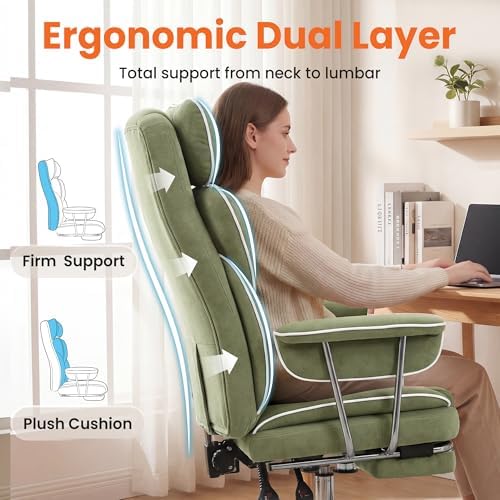NEO CHAIR Big & Tall Leather Office Chair, High Back, Lumbar Support, Green