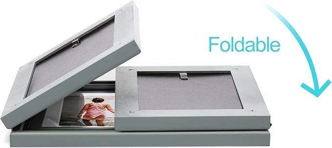3 Vertical Horizontal 4X6 and 5X7 Picture Frames Hinged Wood Folding Photo Frames with Real Glass Front Fit for Desktop or Tabletop, Gray XHUI-V46H75V46