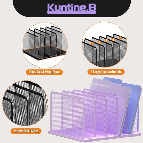 Kuntine.B 5-Section Upright Desk File Organizer Purple 1 Pack