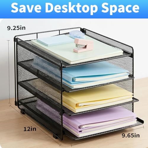 OPNICE Desk Organizer, 4-Tier Paper Organizer Letter Tray, Black