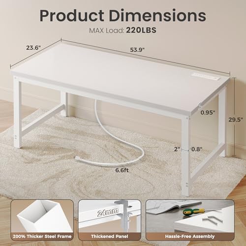Huuger 55 x 24 inch Desk with Power Outlets & 0.95 Inch Thicker Desktop