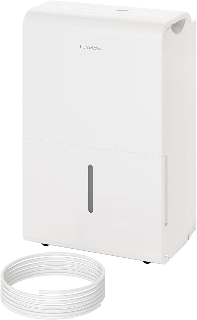 hOmeLabs 50 Pint Wi-Fi Dehumidifier with Pump for up to 7,000 Sq Ft (MAX 120 Pint at 95°F, 90% RH) – High Capacity Moisture Removal for Large Rooms, Offices, and Basements