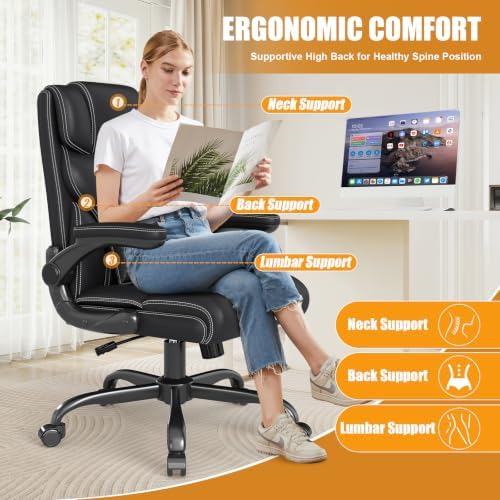 Executive Office Chair with Flip-up Armrests,Ergonomic Computer Desk Chairs