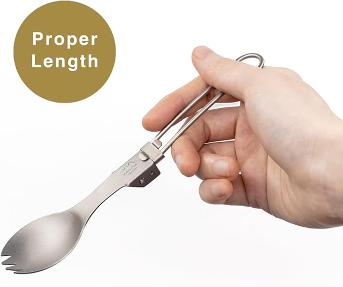 SANTTA Portable Titanium Foldable Utensils Spoon and Spork, Flatware with Pouch for Backpacking, Hiking, Camping and Traveling
