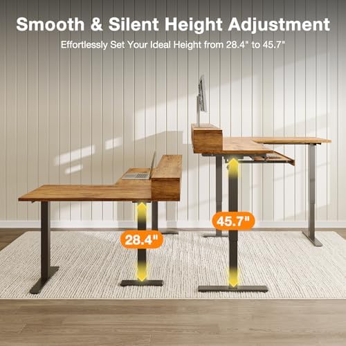 Casaottima 59" L Shaped Electric Standing Desk with Drawers, Rustic Brown