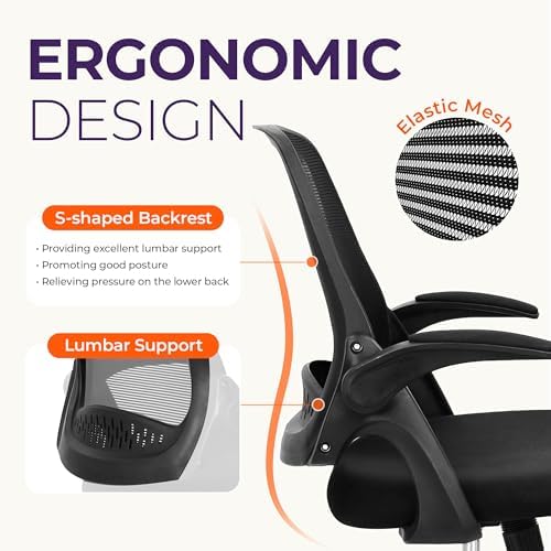 NEO CHAIR Office Desk Chair, Ergonomic Mesh with Flip-Up Arms, All Black