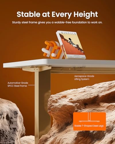 ErGear Height Adjustable Electric Standing Desk, 32 x 19 Inches Sit Stand up Desk, Memory Computer Home Office Desk, White+Gold