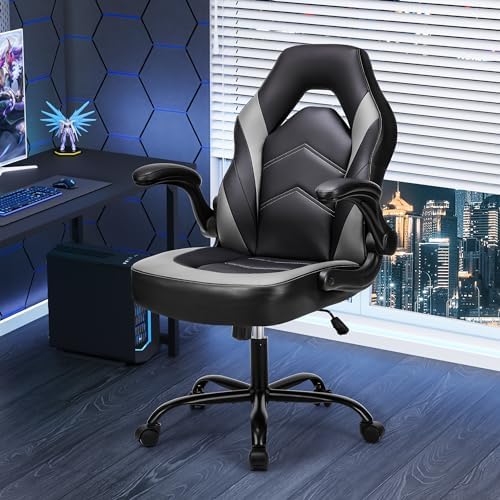 Sweetcrispy Computer Desk Chair, Lumbar Support Video Game Chair PU Leather