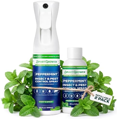 Peppermint Oil Spray for Bugs, 10oz Mister Bottle + 4oz Concentrate Combo