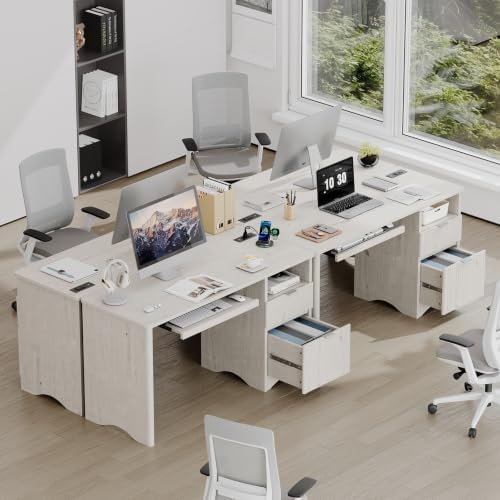 Bestier 55 Inch Computer Desk with Keyboard Tray, File Drawer, White