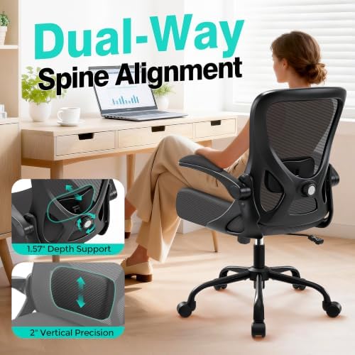 AreShark Office Chair - Ergonomic Breathable Mesh Desk Chair with Adjustable Lumbar Support and Flip-up Armrests - Executive High Back Rolling Swivel Comfortable Computer Gaming Chair for Home Office